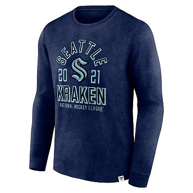 Men's Fanatics Branded Heather Deep Sea Blue Seattle Kraken Keep The Zone Long Sleeve T-Shirt