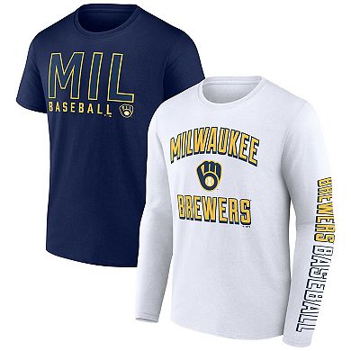 Men's Fanatics Branded Navy/White Milwaukee Brewers Two-Pack Combo T-Shirt Set