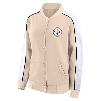 Women's Fanatics Branded Tan Pittsburgh Steelers Lounge Full-Snap Varsity Jacket