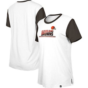 Women's New Era White/Brown Cleveland Browns Third Down Colorblock T-Shirt