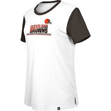 Women's New Era White/Brown Cleveland Browns Third Down Colorblock T-Shirt