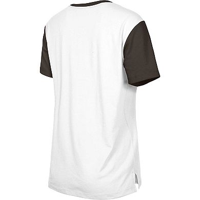 Women's New Era White/Brown Cleveland Browns Third Down Colorblock T-Shirt