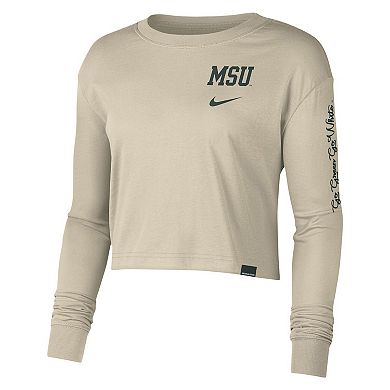 Women's Nike Cream Michigan State Spartans Varsity Letter Long Sleeve Crop Top