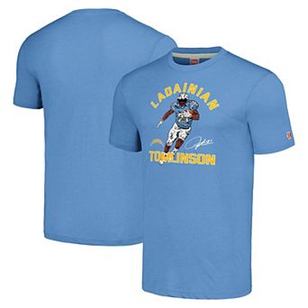 Men's Homage LaDainian Tomlinson Powder Blue Los Angeles Chargers Retired Player Caricature Tri-Blend T-Shirt