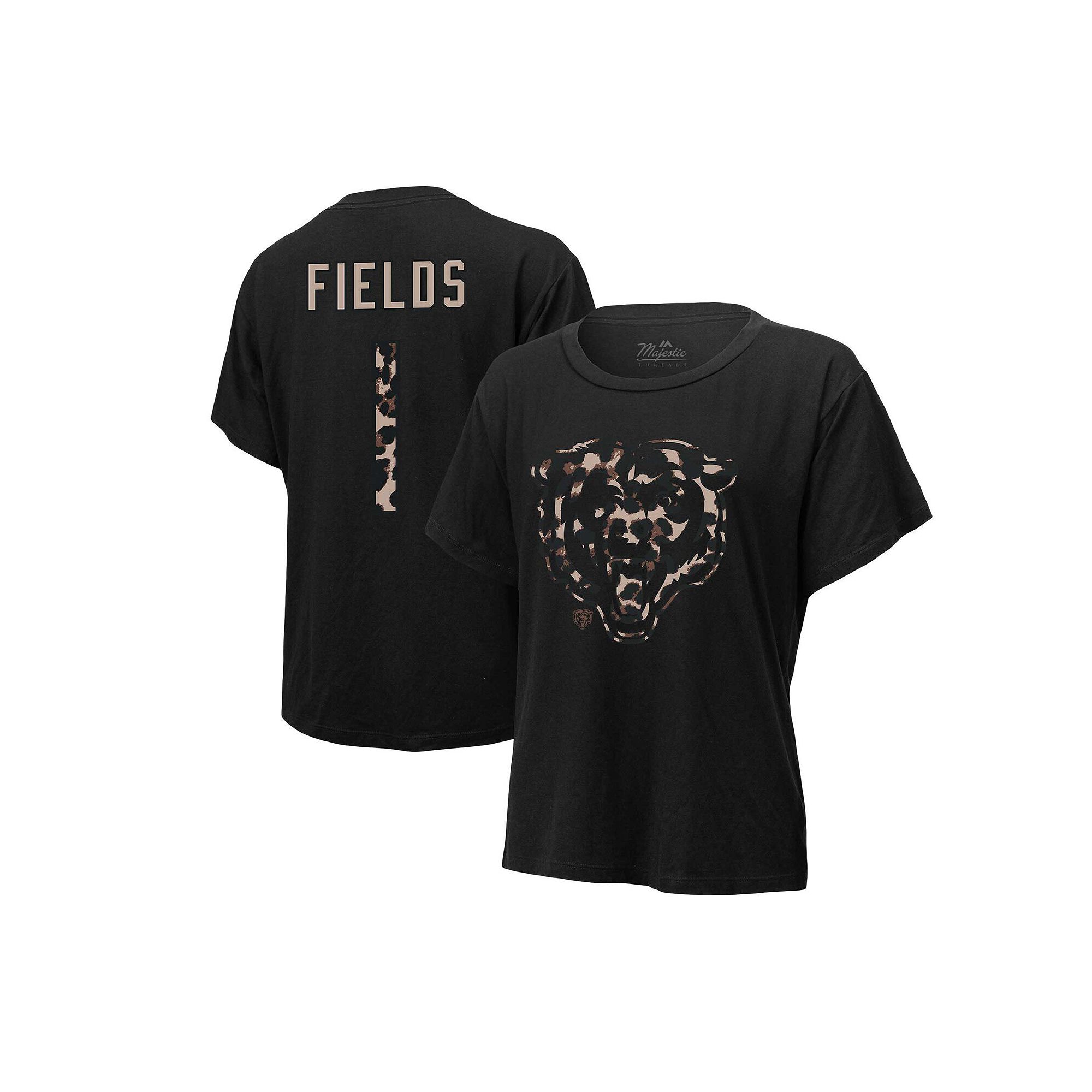 Womens Majestic Threads Justin Fields Black Chicago Bears Leopard Player N