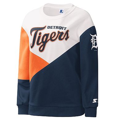 Women's Starter White/Navy Detroit Tigers Shutout Pullover Sweatshirt