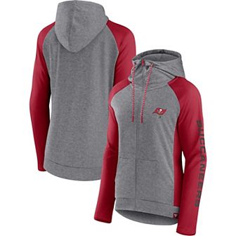 Women's Fanatics Branded Heather Gray/Red Tampa Bay Buccaneers Blind Side Raglan Full-Zip Hoodie