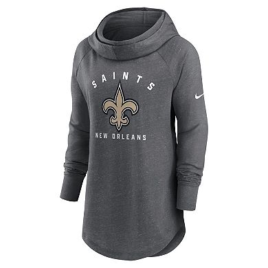 Women's Nike Heather Charcoal New Orleans Saints Raglan Funnel Neck Pullover Hoodie