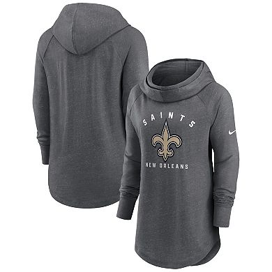 Women's Nike Heather Charcoal New Orleans Saints Raglan Funnel Neck Pullover Hoodie