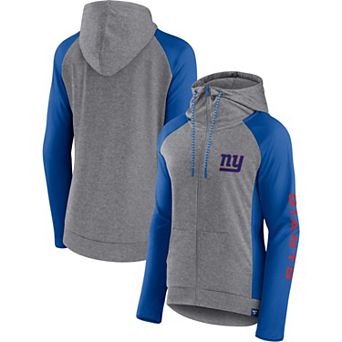 Women's Fanatics Branded Heather Gray/Royal New York Giants Blind Side Raglan Full-Zip Hoodie