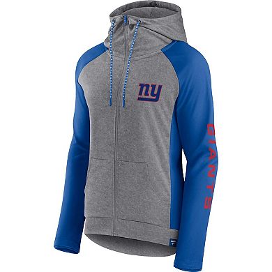 Women's Fanatics Branded Heather Gray/Royal New York Giants Blind Side Raglan Full-Zip Hoodie