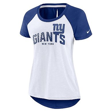 Women's Nike White/Heather Royal New York Giants Back Cutout Raglan T-Shirt