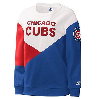Women's Starter White/Royal Chicago Cubs Shutout Pullover Sweatshirt