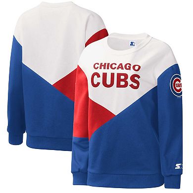 Women's Starter White/Royal Chicago Cubs Shutout Pullover Sweatshirt