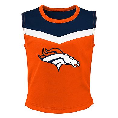 Girls Preschool Orange Denver Broncos Spirit Cheerleader Two-Piece Set with Bloomers