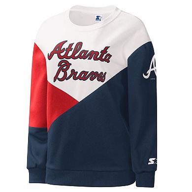 Women's Starter White/Navy Atlanta Braves Shutout Pullover Sweatshirt