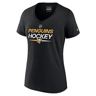Women's Fanatics Branded  Black Pittsburgh Penguins Authentic Pro V-Neck T-Shirt