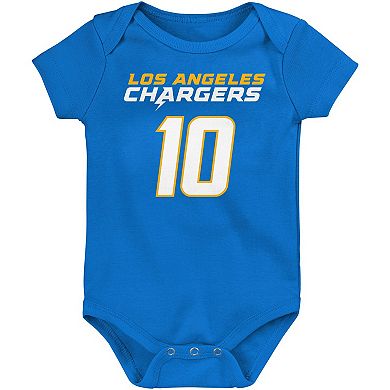 Newborn & Infant Justin Herbert Powder Blue Los Angeles Chargers Mainliner Player Name & Number Bodysuit