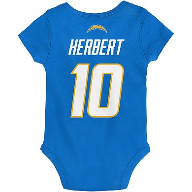 Newborn & Infant Justin Herbert Powder Blue Los Angeles Chargers Mainliner Player Name & Number Bodysuit