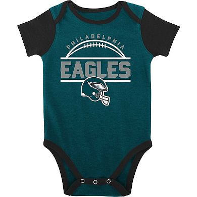 Newborn & Infant Green/Black Philadelphia Eagles Home Field Advantage Three-Piece Bodysuit, Bib & Booties Set