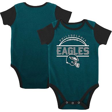 Newborn & Infant Green/Black Philadelphia Eagles Home Field Advantage Three-Piece Bodysuit, Bib & Booties Set