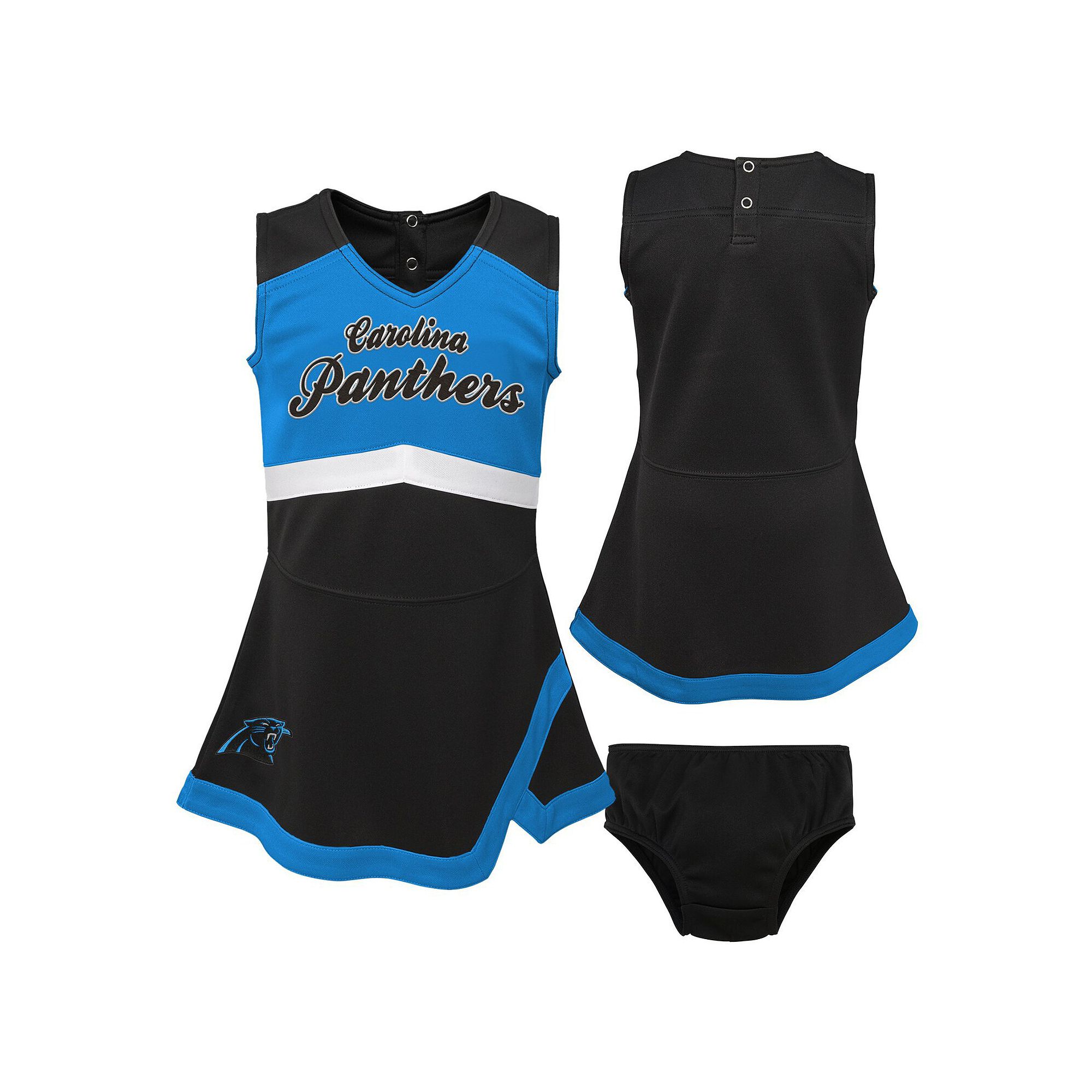 Girls Toddler Black Carolina Panthers Cheer Captain Dress with Bloomers, To