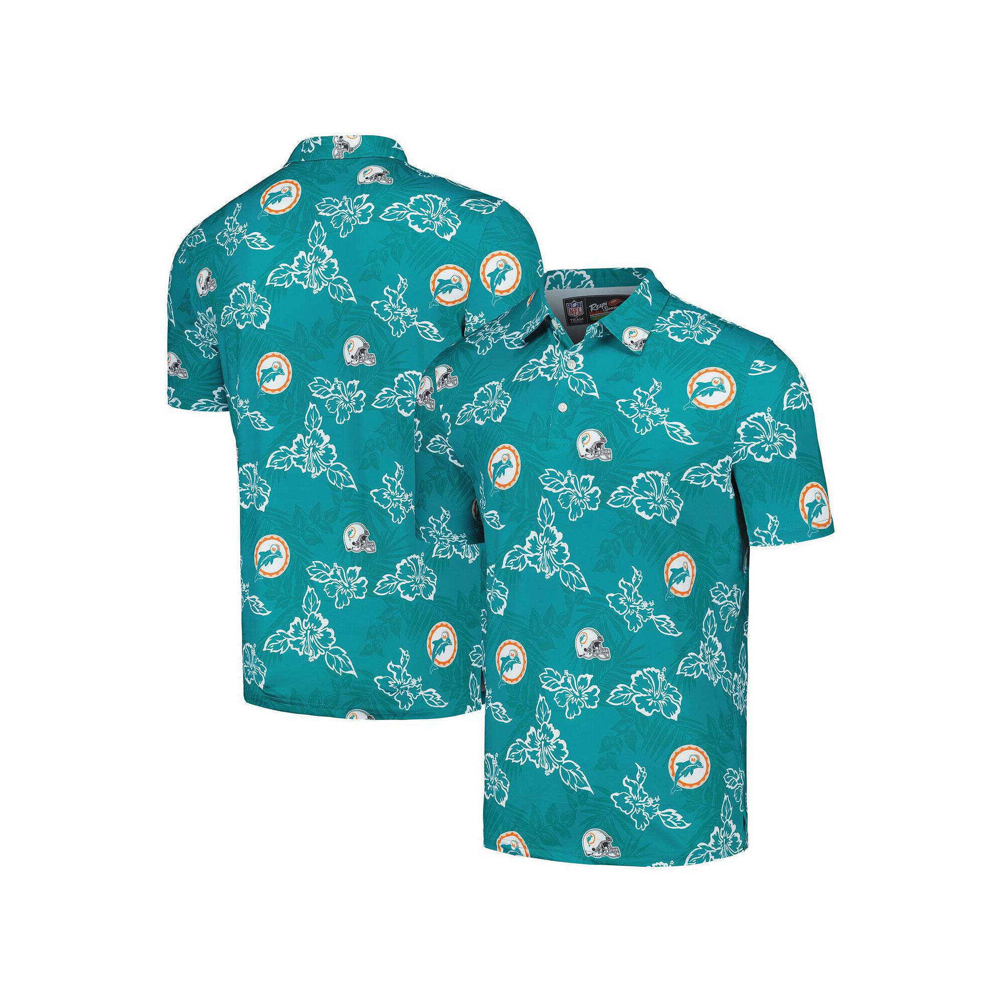 Mens Reyn Spooner Aqua Miami Dolphins Throwback Pua Performance Polo, Size