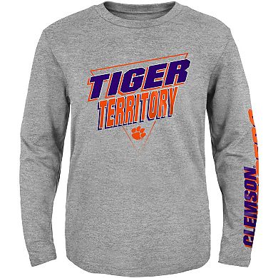 Youth Heather Gray Clemson Tigers 2-Hit For My Team Long Sleeve T-Shirt