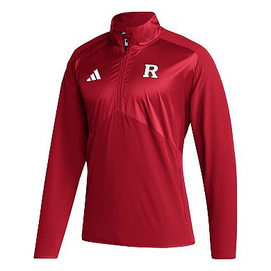 Men's adidas Scarlet Rutgers Scarlet Knights Sideline AEROREADY Raglan Sleeve Quarter-Zip Jacket
