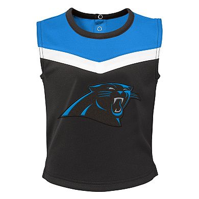 Girls Toddler Black Carolina Panthers Spirit Cheer Two-Piece Cheerleader Set with Bloomers