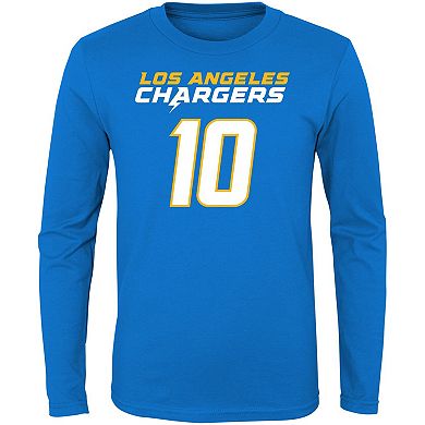 Youth Justin Herbert Powder Blue Los Angeles Chargers Mainliner Player Name & Number Long Sleeve T-Shirt