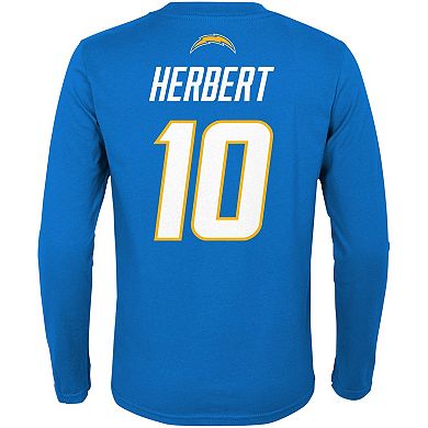 Youth Justin Herbert Powder Blue Los Angeles Chargers Mainliner Player Name & Number Long Sleeve T-Shirt