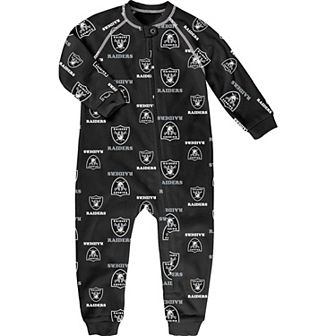 Toddler Black Las Vegas Raiders Allover Print Raglan Full-Zip Sleeper