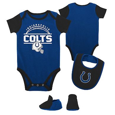 Newborn & Infant Royal/Black Indianapolis Colts Home Field Advantage Three-Piece Bodysuit, Bib & Booties Set