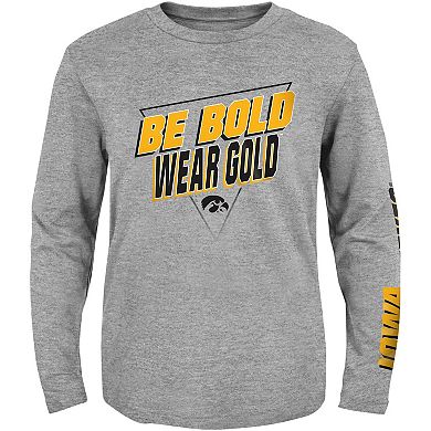 Youth Heather Gray Iowa Hawkeyes 2-Hit For My Team Long Sleeve T-Shirt
