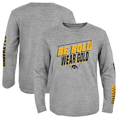 Youth Heather Gray Iowa Hawkeyes 2-Hit For My Team Long Sleeve T-Shirt