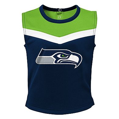 Girls Toddler Navy Seattle Seahawks Spirit Cheer Two-Piece Cheerleader Set with Bloomers