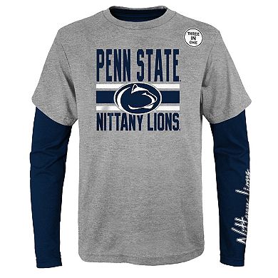 Preschool Navy/Heather Gray Penn State Nittany Lions Fan Wave Short & Long Sleeve T-Shirt Combo Pack