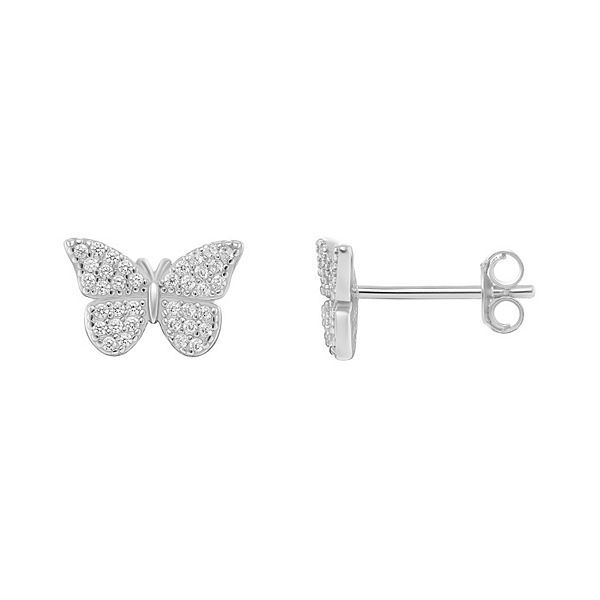 PRIMROSE Sterling Silver Pave Cubic Zirconia Butterfly Stud Earrings
