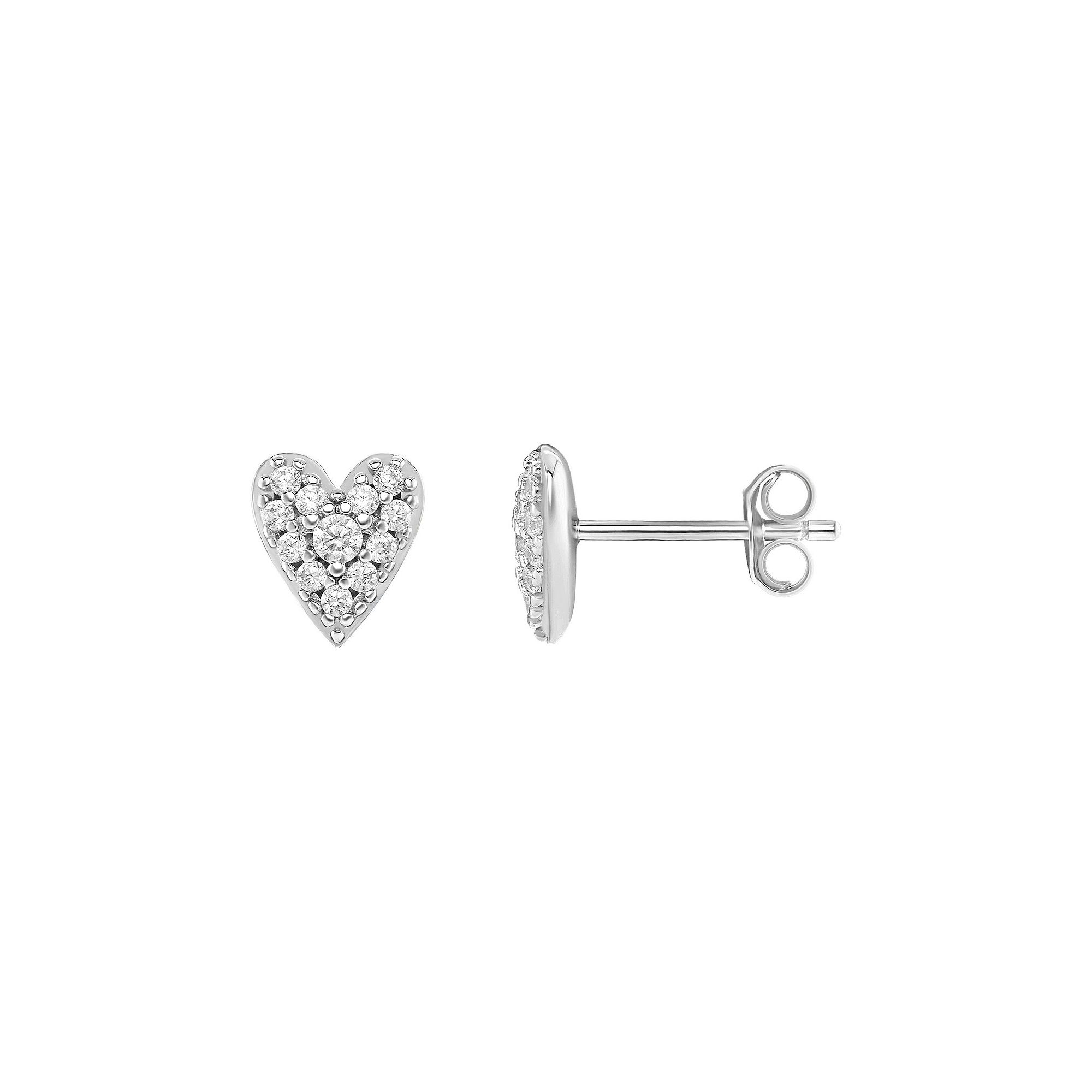 PRIMROSE Sterling Silver Pave Cubic Zirconia Heart Stud Earrings, Womens, 