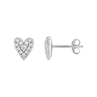 PRIMROSE Sterling Silver Pave Cubic Zirconia Heart Stud Earrings