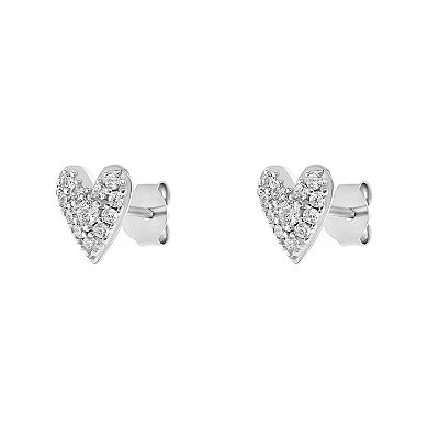 PRIMROSE Sterling Silver Pave Cubic Zirconia Heart Stud Earrings