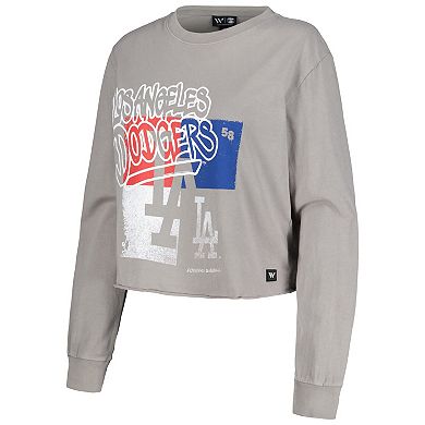 Women's The Wild Collective Gray Los Angeles Dodgers Cropped Long Sleeve T-Shirt