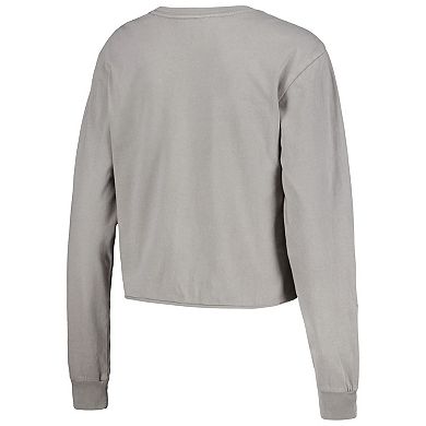 Women's The Wild Collective Gray Los Angeles Dodgers Cropped Long Sleeve T-Shirt
