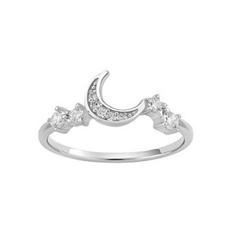 PRIMROSE Sterling Silver Cubic Zirconia Cluster & Crescent Moon Ring