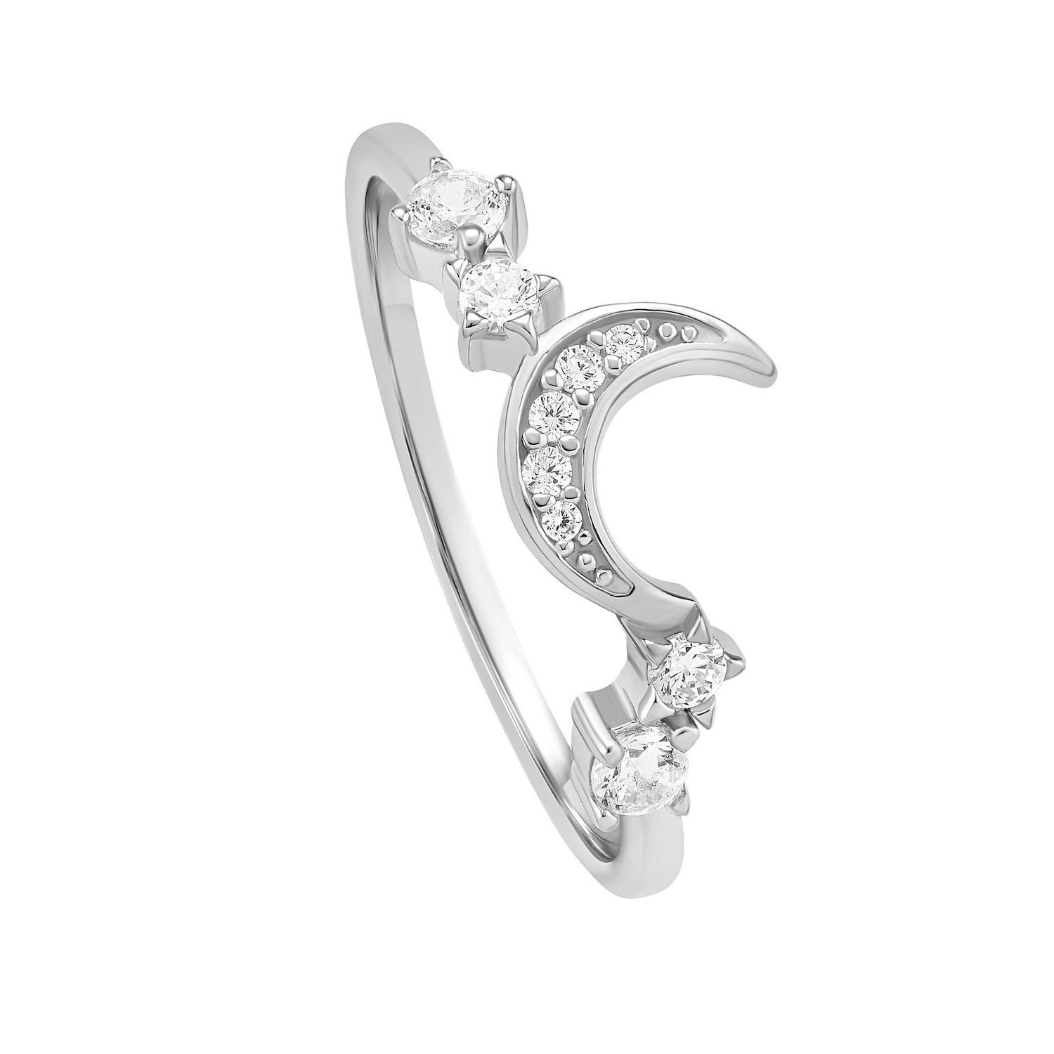 .925 Sterling Silver Crescent Moon Ring – Rope Twist Band, High Polish, Sizes 4-12