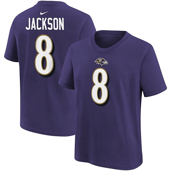Youth Nike Lamar Jackson Purple Baltimore Ravens Player Name And Number T Shirt