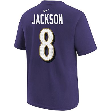 Youth Nike Lamar Jackson Purple Baltimore Ravens Player Name & Number T-Shirt