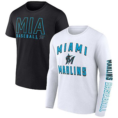 Men's Fanatics Branded Black/White Miami Marlins Two-Pack Combo T-Shirt Set