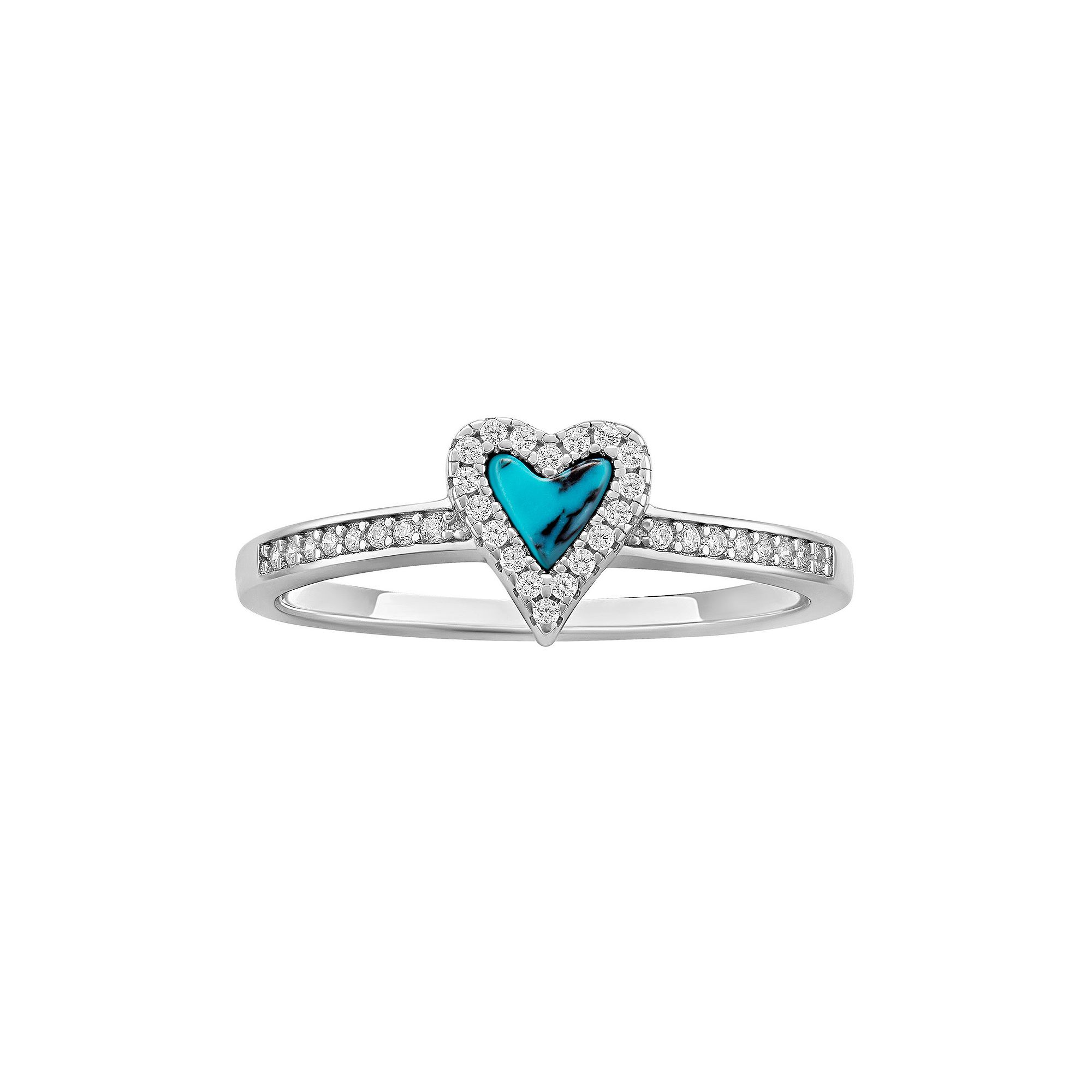 PRIMROSE Sterling Silver Simulated Turquoise & Cubic Zirconia Heart Ring, W